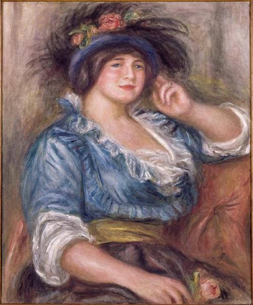 Jeune femme à la rose. Femme en bleu_0