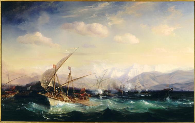 ANDREA DORIA DISPERSE UNE FLOTTE ESPAGNOLE DEVANT L'EMBOUCHURE DU VAR. 7 JUILLET 1524, Théodore Gudin, 1840 vers