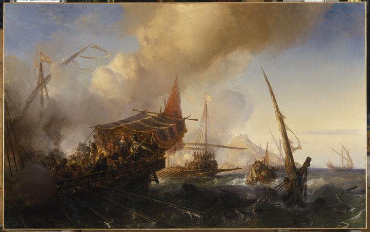 SOURDIS CHASSE LES ESPAGNOLS DU PORT DE ROZES.26 MARS 1641, Théodore Gudin, 1844
