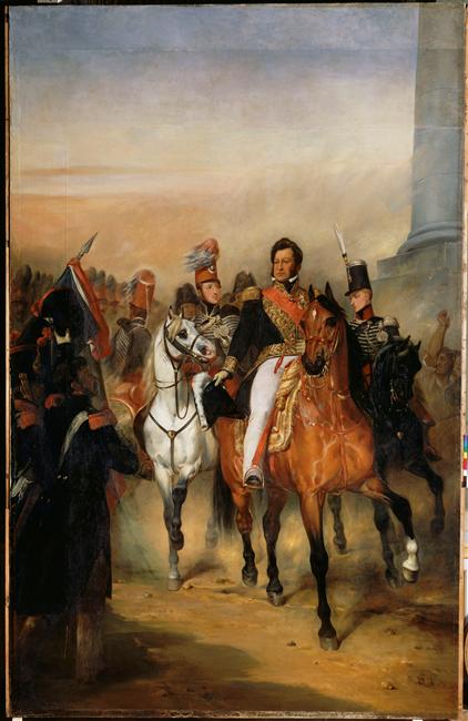 LE LIEUTENANT GENERAL DU ROYAUME RECOIT A LA BARRIERE DU TRONE LE 1ER REGIMENT DE HUSSARDS COMMANDE PAR LE DUC DE CHARTRES. 4 AOUT 1830_0