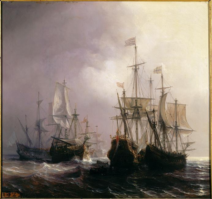 PRISE DE TROIS VAISSEAUX HOLLANDAIS PAR LA 'FIDELE', LA 'MUTINE' ET LE 'JUPITER'. 1711, Théodore Gudin, 1839 entre,1848 et