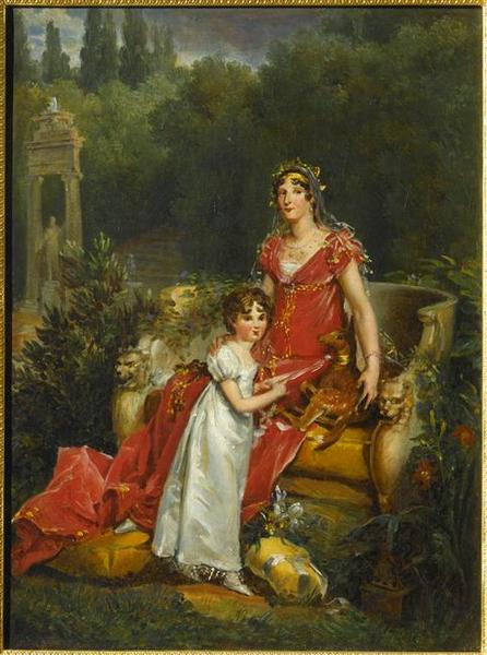 MARIE-ANNE-ELISA BONAPARTE, PRINCESSE DE LUCQUES ET DE PIOMBINO, GRANDE DUCHESSE DE TOSCANE, ET SA FILLE DANS LES JARDINS BOBOLI A FLORENCE_0