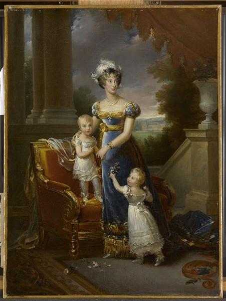 CAROLINE FERDINANDE-LOUISE DES DEUX-SICILES, DUCHESSE DE BERRY, ET SES DEUX ENFANTS DEVANT LE CHATEAU DE ROSNY_0