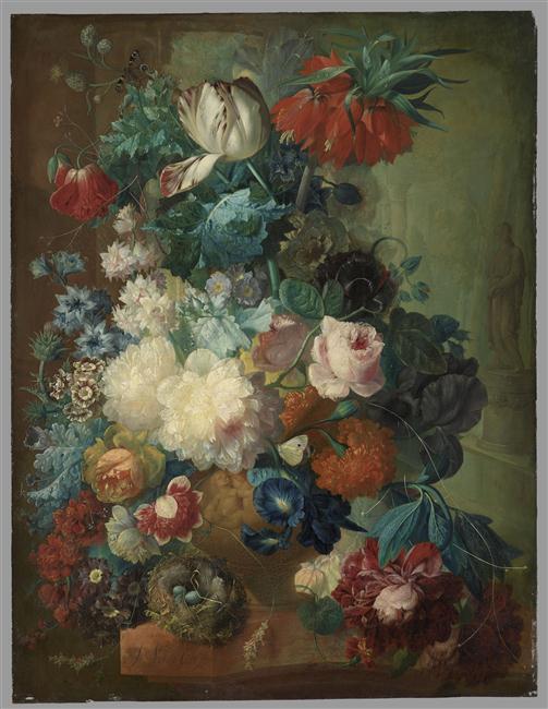 Fleurs dans un vase et nid d'oiseau_0