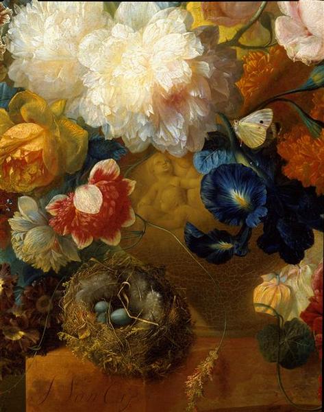 Fleurs dans un vase et nid d'oiseau_2