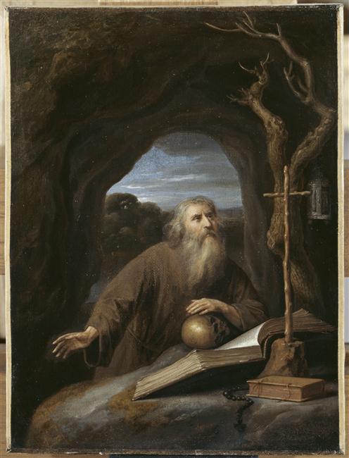 SAINT JEROME EN PRIERE DANS UNE GROTTE_0