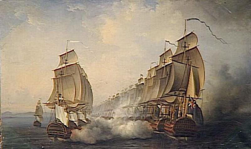 COMBAT NAVAL EN VUE DE GANDELOUP.20 JUIN 1785, Auguste Jugelet, 1836