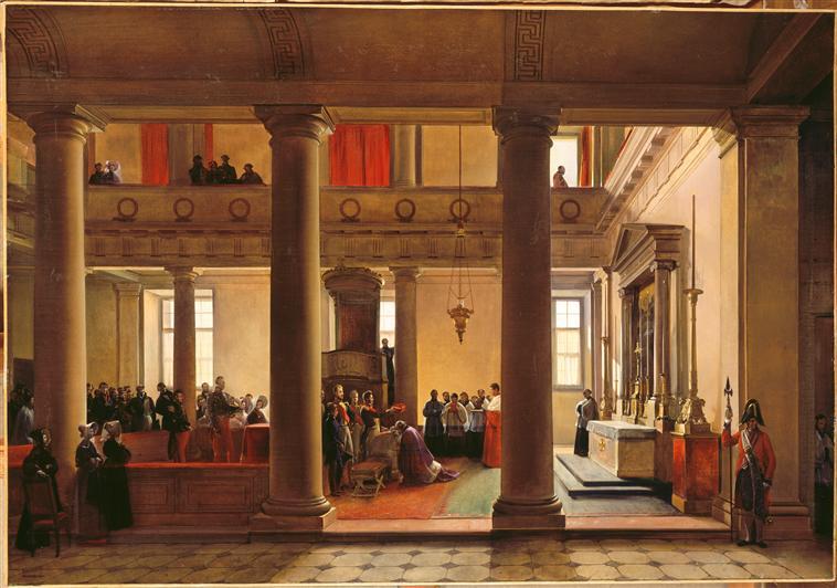 Le roi Louis-Philippe remet la barrette au cardinal de Cheverus dans la chapelle des Tuileries.10 mars 1836_0
