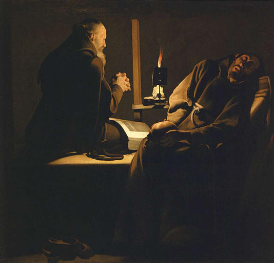 EXTASE DE SAINT FRANCOIS ; DIT AUTREFOIS UN MOINE EN PRIERE PRES D'UN MOINE MOURANT_0