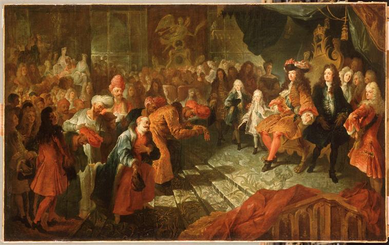 LOUIS XIV RECOIT LES ENVOYES DE LA PERSE DANS LA GALERIE DES GLACES.19 FEVRIER 1715_0