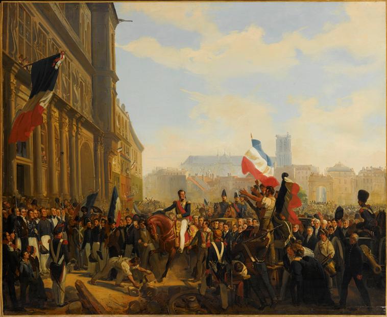 LOUIS-PHILIPPE DUC D'ORLEANS, LIEUTENANT GENERAL DU ROYAUME, ARRIVANT A L'HOTEL DE VILLE DE PARIS.31 JUILLET 1830_0