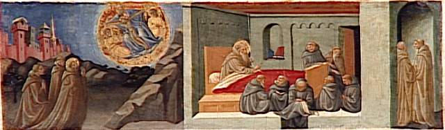 RETABLE RINIERI : APPARITION DE LA TRINITE A SAINT JEROME ; DERNIERS MOMENTS DE SAINT JEROME (prédelle)_1