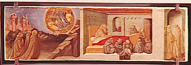 RETABLE RINIERI : APPARITION DE LA TRINITE A SAINT JEROME ; DERNIERS MOMENTS DE SAINT JEROME (prédelle)_0