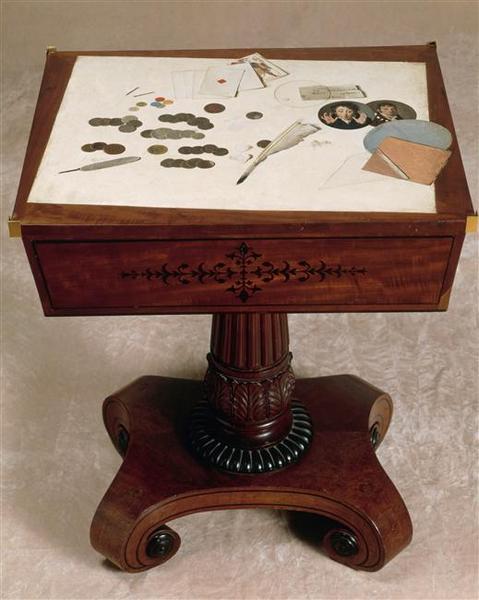 Trompe-l'oeil aux pièces de monnaies, sur le plateau d'un guéridon_1