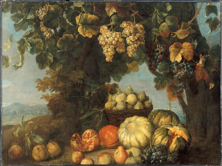 Nature morte de fruits dans un paysage_0