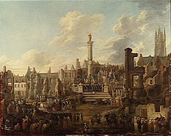 LA PROCLAMATION, DANS LES RUINES DE LILLE, DU DECRET DE LA CONVENTION : 'LES HABITANTS DE LILLE ONT BIEN MERITE DE LA PATRIE'_0