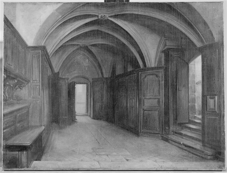 INTERIEUR D'UNE SACRISTIE DE COUVENT, Claude Jacquand, 3e quart 19e siècle