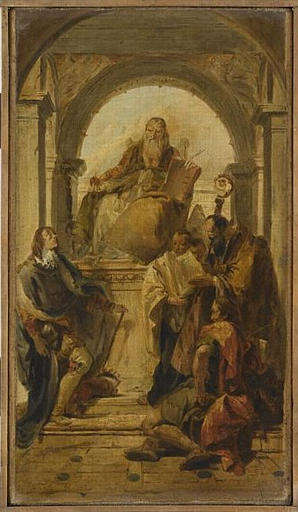 LES SAINTS AUGUSTIN, LOUIS DE FRANCE, JEAN L'EVANGELISTE, ET SAINT EVEQUE_0