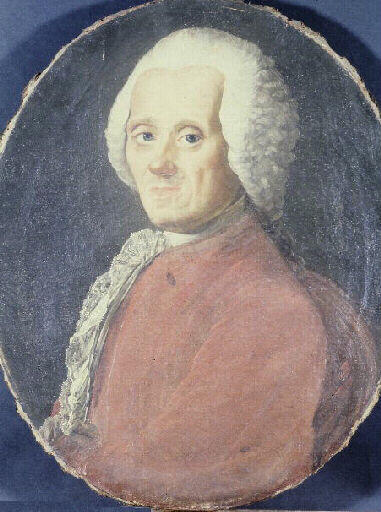 Portrait d'homme en perruque poudrée avec un habit rouge_0