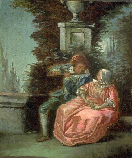 Joueur de flûte avec jeune femme dans un parc_0
