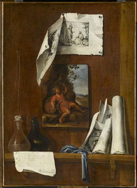 Nature morte en trompe-l'oeil : le vin. allégorie du goût_0