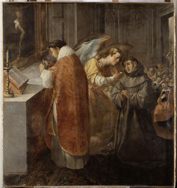 SAINT BONAVENTURE RECEVANT LA COMMUNION DES MAINS D'UN ANGE_0