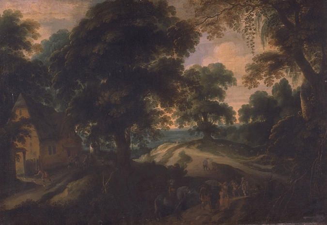 PAYSAGE AVEC FIGURES, FERME PILLEE PAR DES BRIGANDS_0