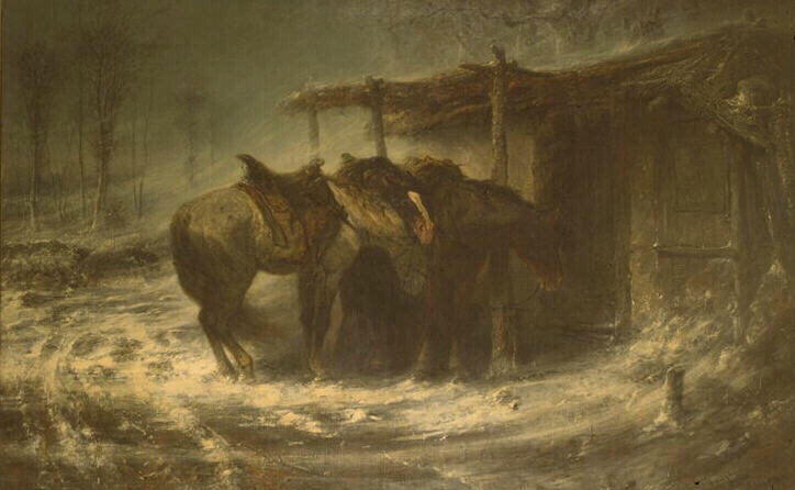 Chevaux de cosaques irréguliers par un temps de neige_0