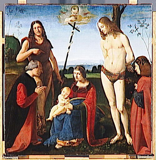 LA VIERGE A L'ENFANT ET LES SAINTS JEAN-BAPTISTE ET SEBASTIEN ENTRE DEUX DONATEURS ; DITE VIERGE DE LA FAMILLE CASIO_4