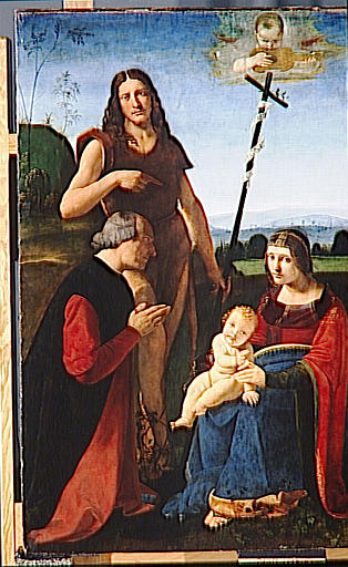 LA VIERGE A L'ENFANT ET LES SAINTS JEAN-BAPTISTE ET SEBASTIEN ENTRE DEUX DONATEURS ; DITE VIERGE DE LA FAMILLE CASIO_6