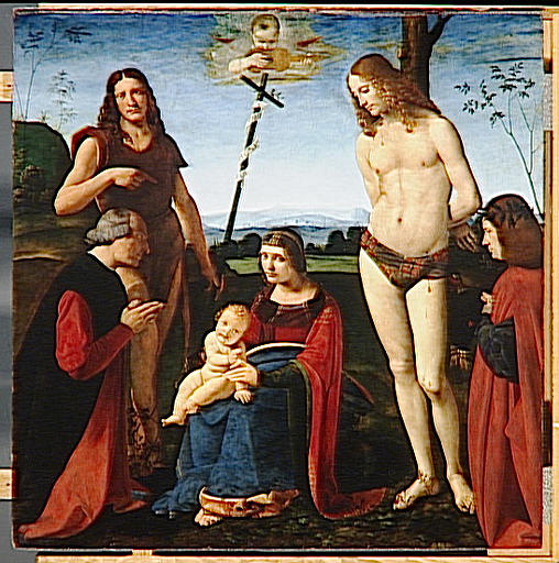 LA VIERGE A L'ENFANT ET LES SAINTS JEAN-BAPTISTE ET SEBASTIEN ENTRE DEUX DONATEURS ; DITE VIERGE DE LA FAMILLE CASIO_3