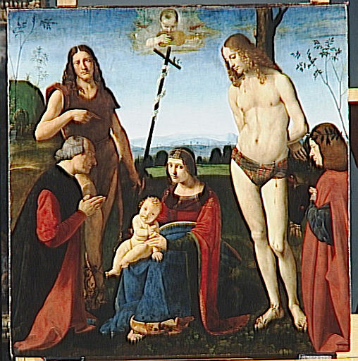 LA VIERGE A L'ENFANT ET LES SAINTS JEAN-BAPTISTE ET SEBASTIEN ENTRE DEUX DONATEURS ; DITE VIERGE DE LA FAMILLE CASIO_0