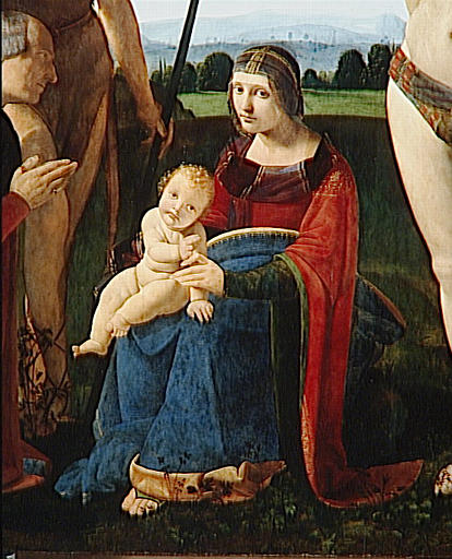 LA VIERGE A L'ENFANT ET LES SAINTS JEAN-BAPTISTE ET SEBASTIEN ENTRE DEUX DONATEURS ; DITE VIERGE DE LA FAMILLE CASIO_2