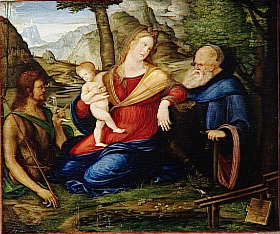 LA VIERGE ET L'ENFANT ENTRE SAINT JEAN-BAPTISTE, ET SAINT ANTOINE ABBE ; DITE LA VIERGE A LA FONTAINE_0