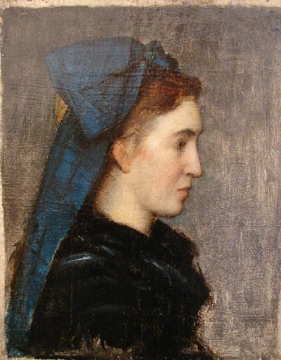 Tête d'Alsacienne au noeud bleu_0