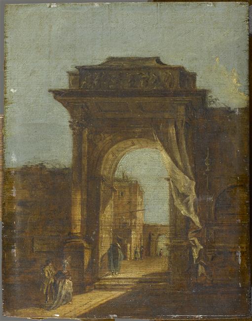 PORTE MONUMENTALE A L'ENTREE D'UNE VILLE, AVEC FIGURES_0