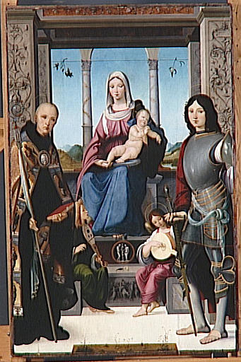 LA VIERGE ET L'ENFANT ENTOURES DE SAINT BENOIT ET SAINT QUENTIN, ET DEUX ANGES_6