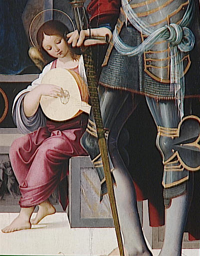 LA VIERGE ET L'ENFANT ENTOURES DE SAINT BENOIT ET SAINT QUENTIN, ET DEUX ANGES_7