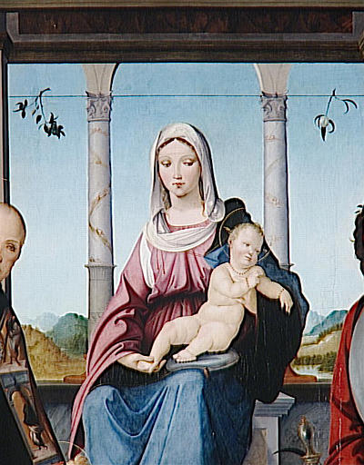 LA VIERGE ET L'ENFANT ENTOURES DE SAINT BENOIT ET SAINT QUENTIN, ET DEUX ANGES_9