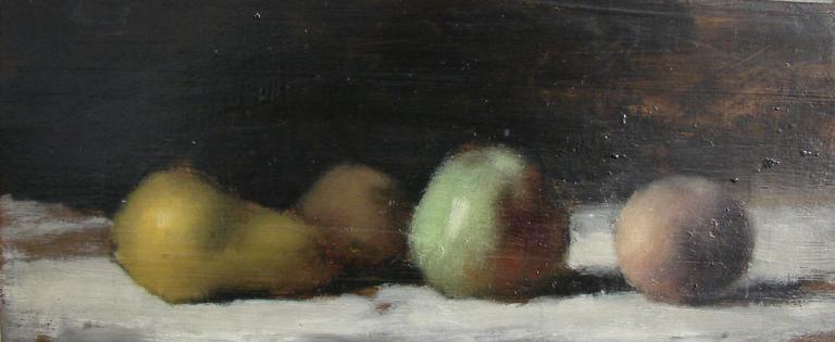 Nature morte à la poire, à la pomme et aux pêches sur un drap blanc, Jean-Jacques Henner, 2e moitié 19e siècle
