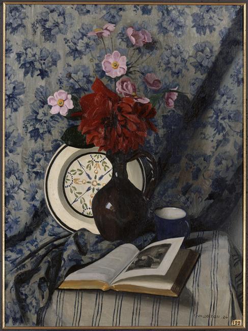 DAHLIAS ROUGES ET LIVRE OUVERT, Félix Vallotton, 1924