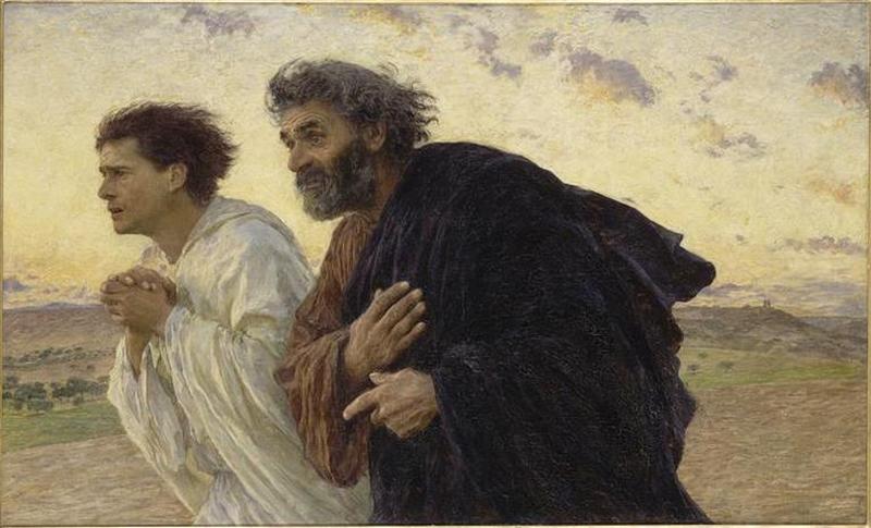 LES DISCIPLES PIERRE ET JEAN COURANT AU SEPULCRE LE MATIN DE LA RESURRECTION_0