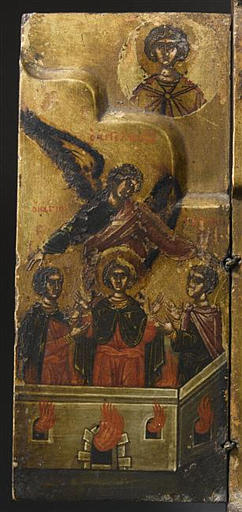 LA DEISIS (CENTRE) ; L'ANNONCIATION (AU DESSUS) ; LES TROIS ADOLESCENTS DANS LA FOURNAISE (VOLET GAUCHE) ; SAINT GEORGES MARTYR (AU DESSUS, DANS UN MEDAILLON) ; SAINT JEAN CHRYSOSTOME ET SAINT BASILE (VOLET DROIT) ; LE PROPHETE DANIEL (AU DESSUS) ; SAINT DEMETRIOS (AU DESSUS DANS UN MEDAILLON)_2