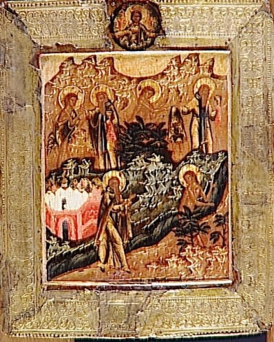 SCENES DE LA VIE DE SAINT ZOZYME ET DE SAINTE MARIE L'EGYPTIENNE ; DANS LA PARTIE SUPERIEURE DIEU LE PERE_0