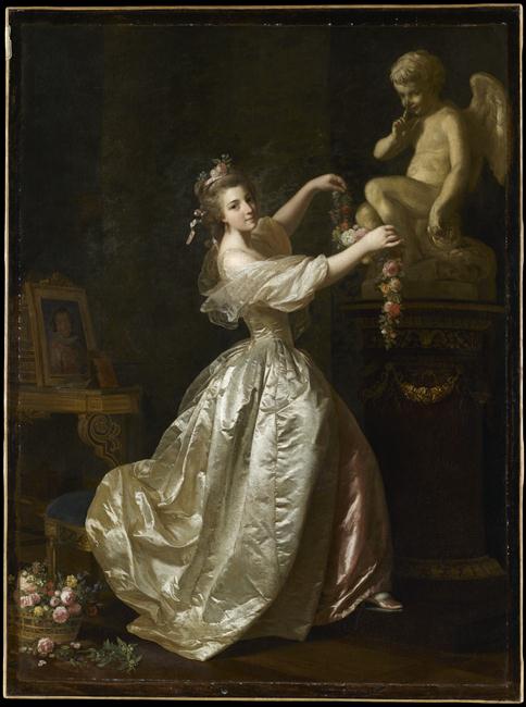 JEUNE FILLE S'APPRETANT A ORNER LA STATUE DE L'AMOUR D'UNE GUIRLANDE DE FLEURS ; traditionnellement considéré comme LE PORTRAIT DE LA FILLE AINEE DE L'ARTISTE_0