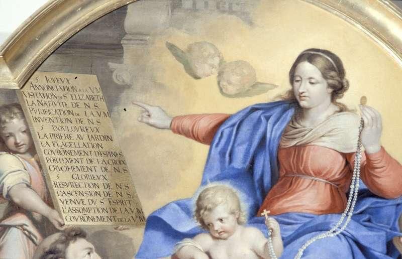 LA VIERGE ET L'ENFANT JESUS REMETTANT UN ROSAIRE A SAINT DOMINIQUE_0