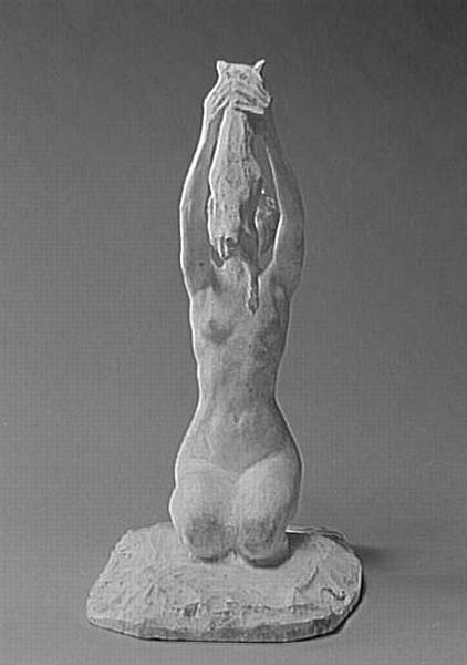FEMME NUE A GENOUX SOULEVANT UN CHAT_2