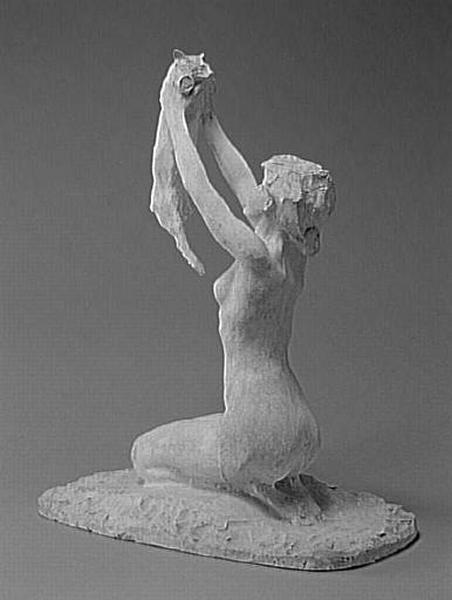 FEMME NUE A GENOUX SOULEVANT UN CHAT_0