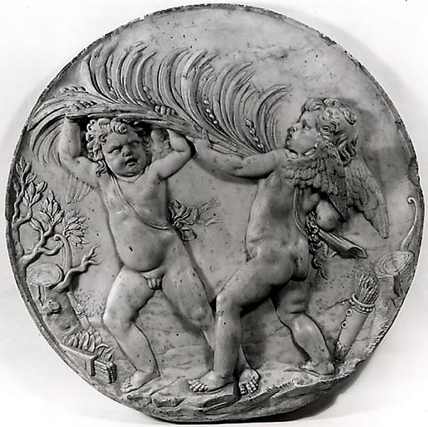 COMBAT D'EROS ET D'ANTEROS ; DEUX AMOURS TENANT UNE PALME_0