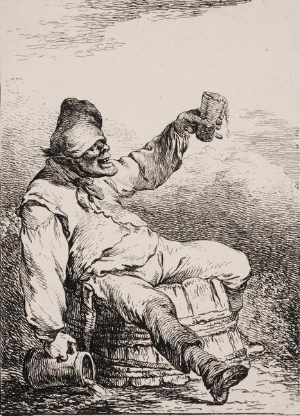 Seconde suite de figures (02) : Un homme assis sur un tonneau lève son verre_0